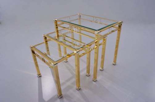 Orsenigo furniture brass & silver gilt nest of 3 tables, 1970`s, Italian